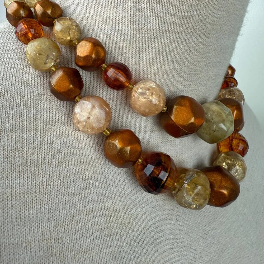 Vintage Two-Strand Root Beer Plastic Necklace 14.5-17